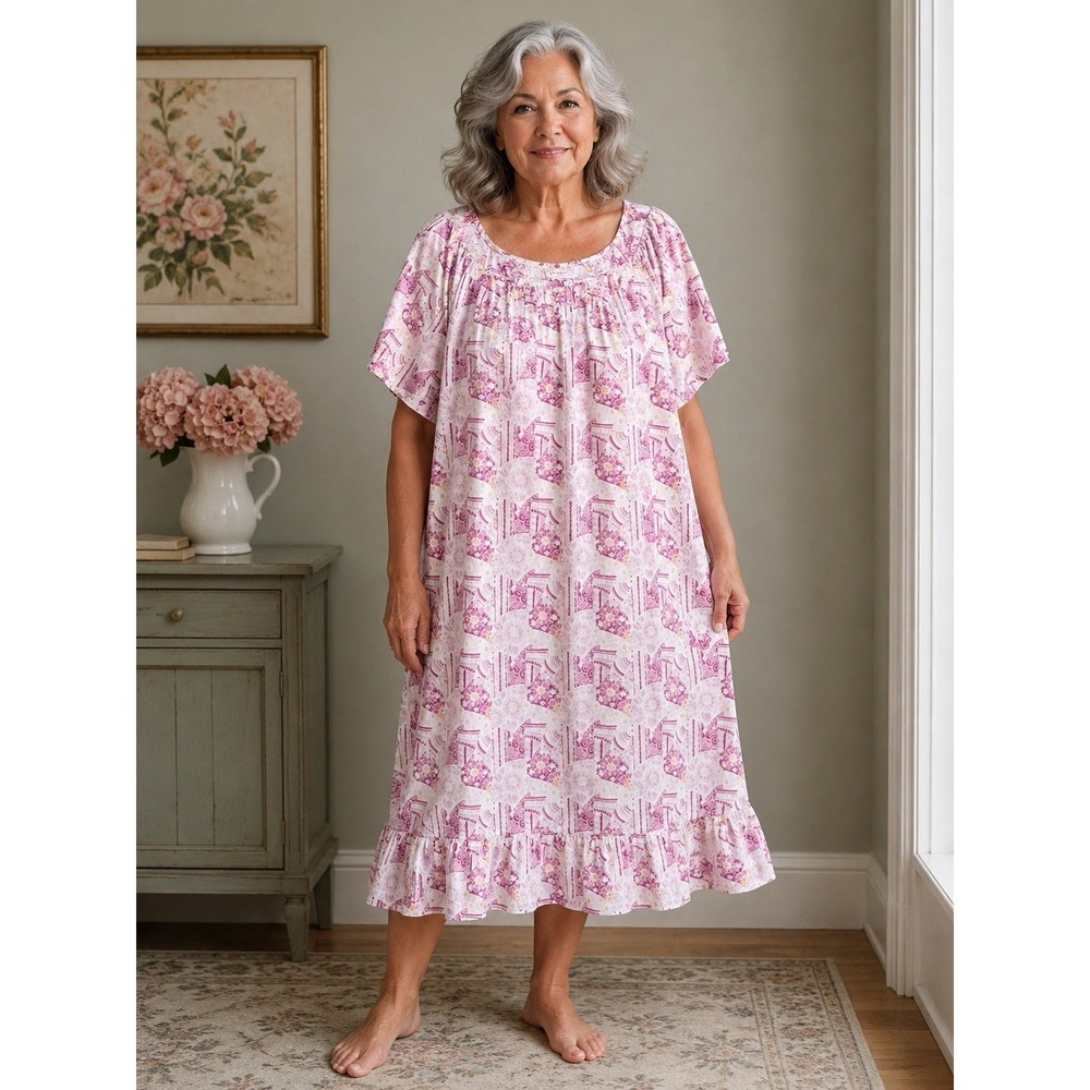 CW Classics House Dress Women's Plus Size 3X Pink Floral Paisley Lounge Caftan